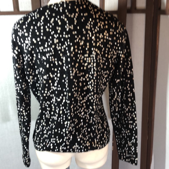 Talbots button down cardigan merino wool/ black with sequins Sz Medium/lined - Picture 6 of 11